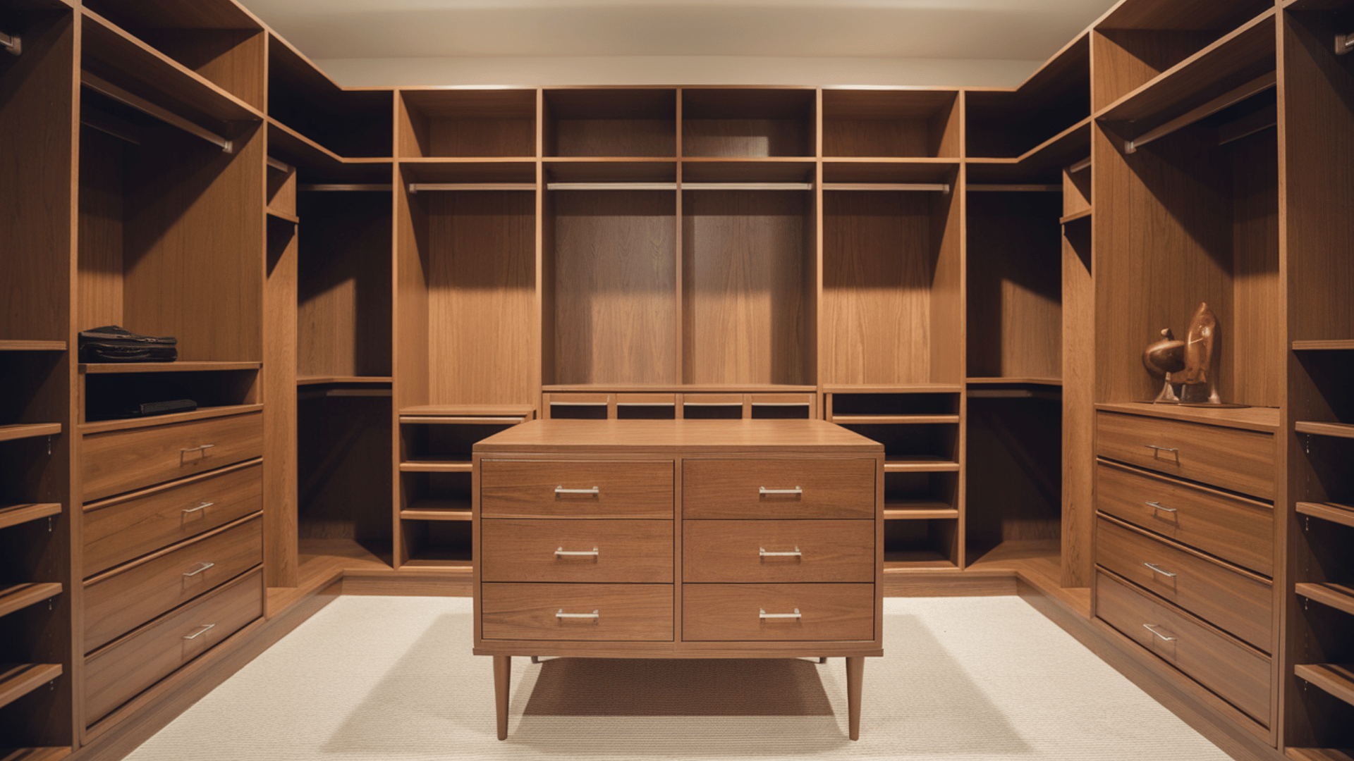 mid-century modern closet with tapered legs, warm wood finishes, and clean, architectural design