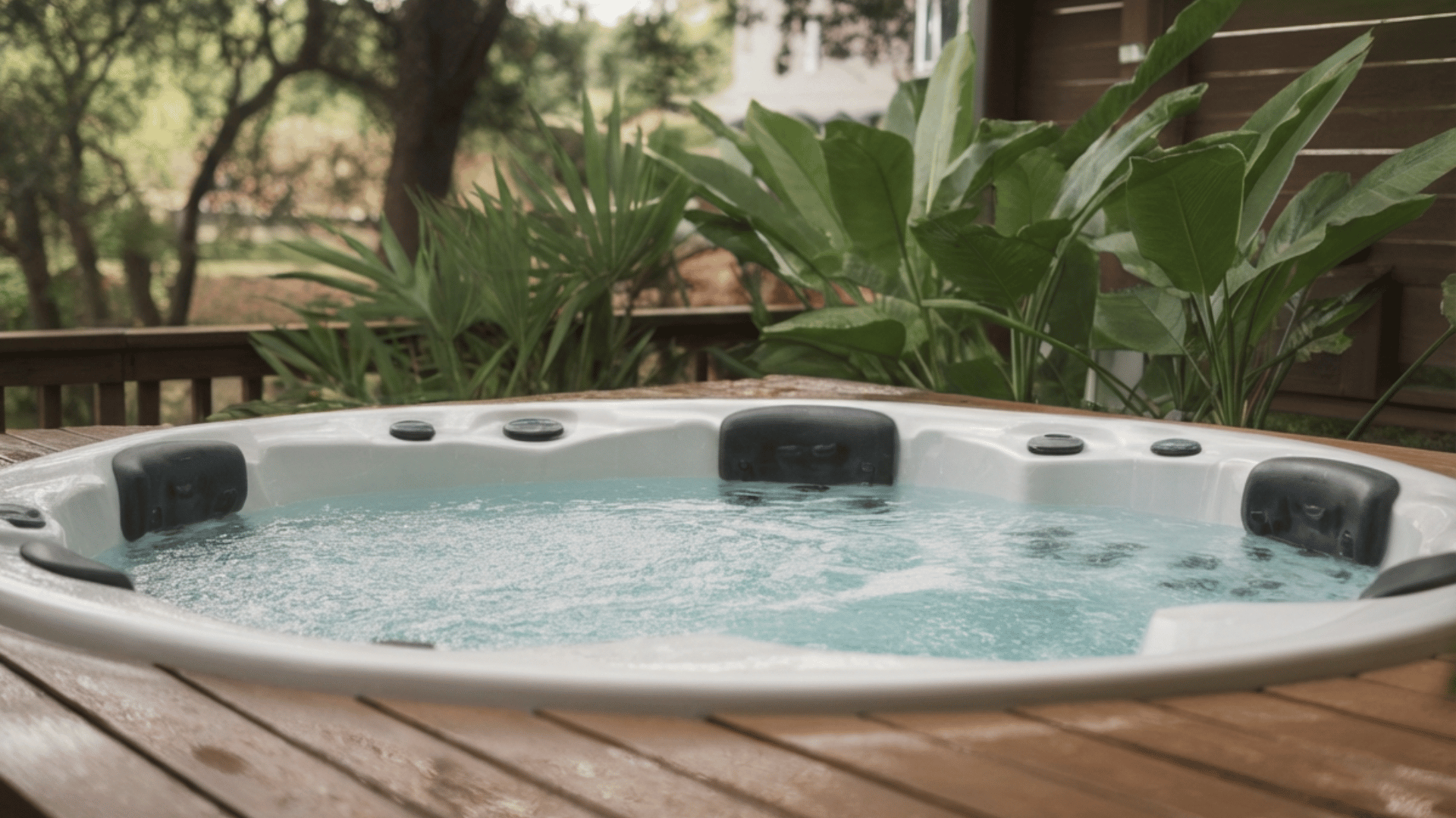 outdoor spa or hot tub surrounded by greenery for relaxation