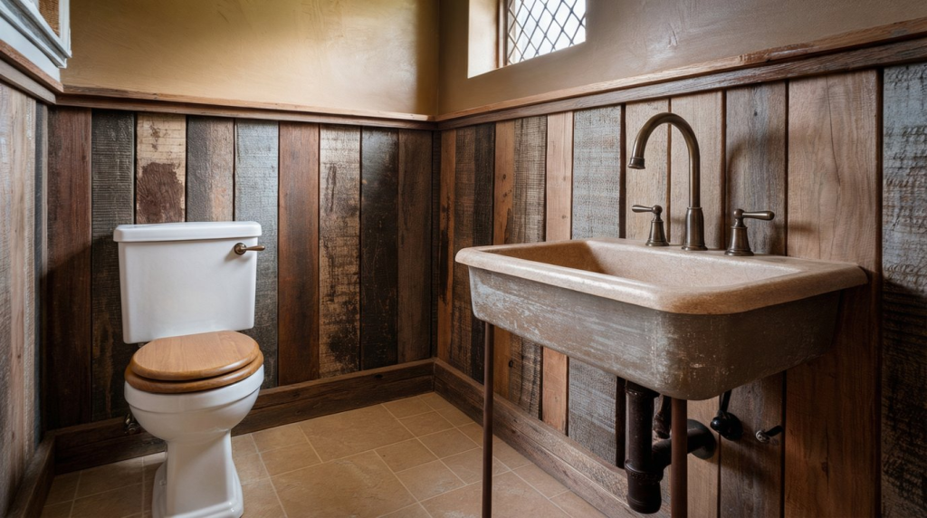 reclaimed wood with rustic look wainscoting