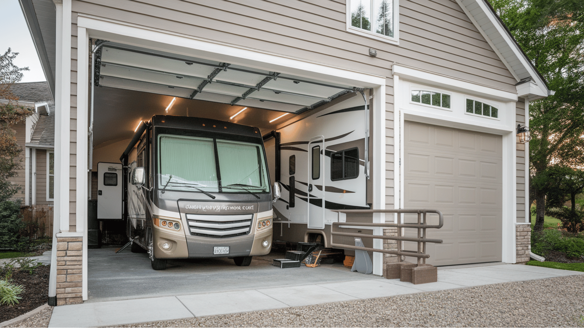 rv garage with extra-high bays to accommodate motorhomes and tall vehicles