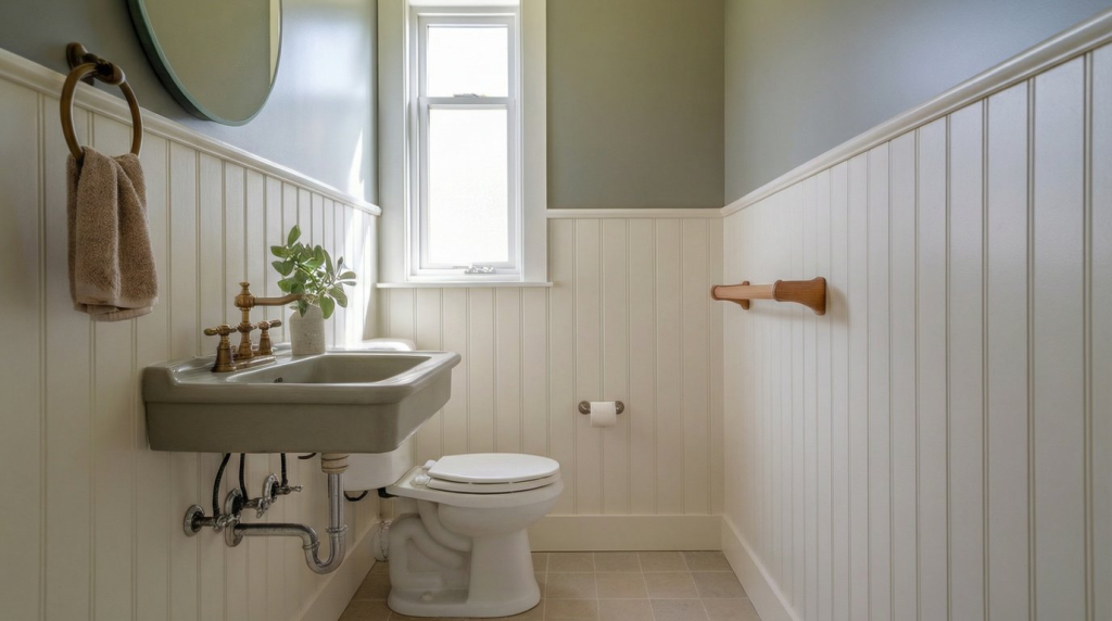 slim wainscoting for smaller bathrooms