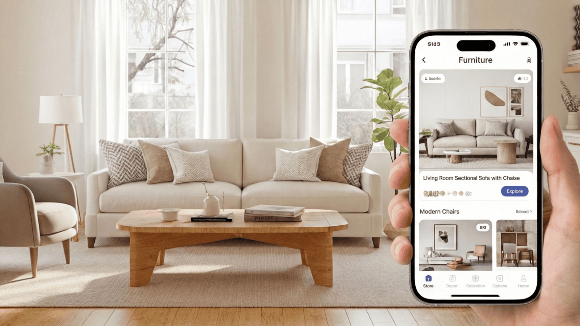 smartphone showing furniture listing with sofa and table prepared for local sale or free pickup