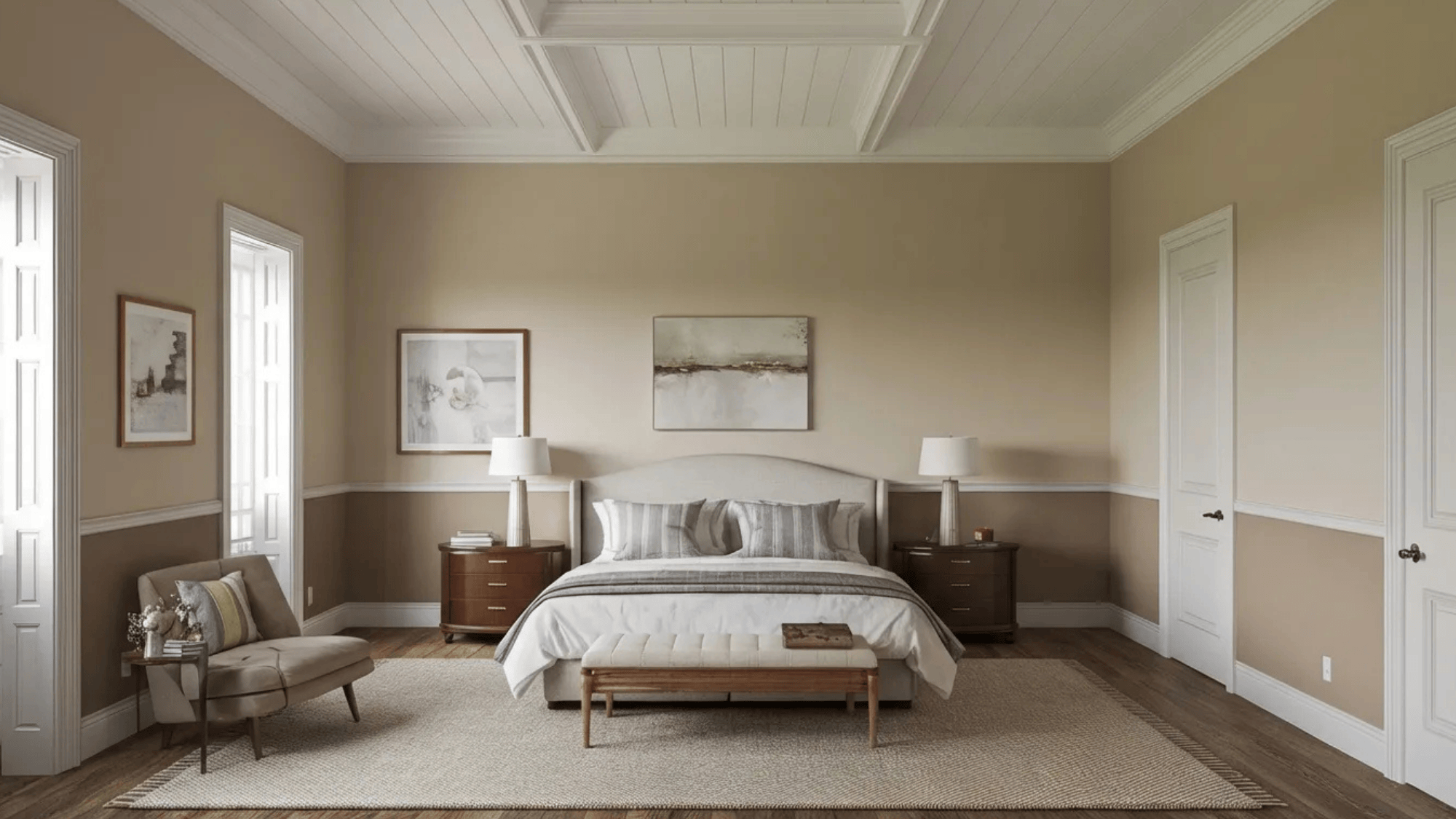 two-tone color drenching in shades of beige and brown