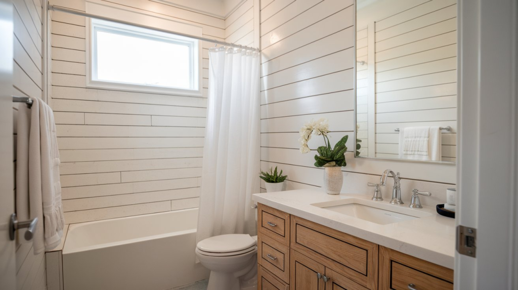 vertical wainscoting for smaller bathroom