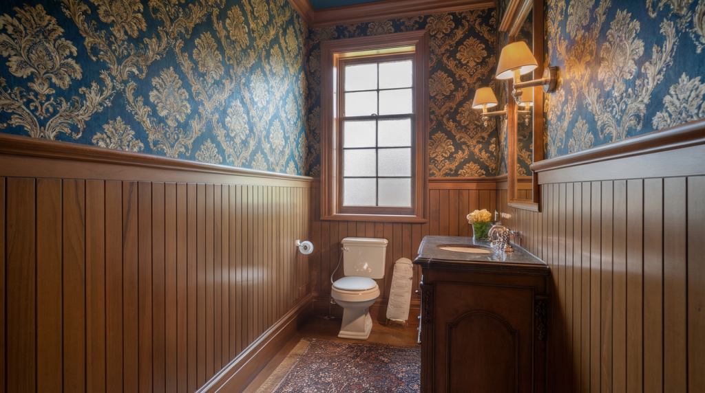 wallpaper over wainscoting