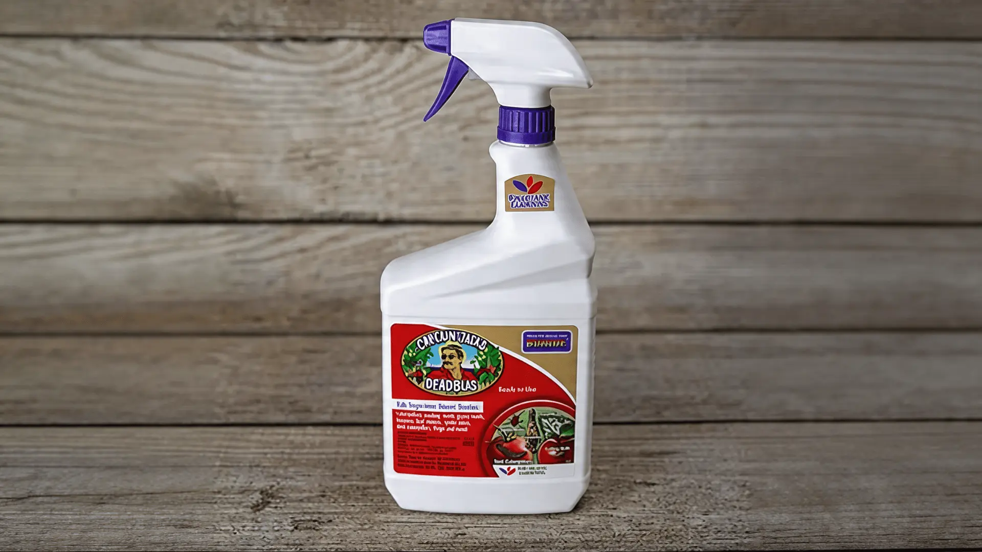 A bottle of Captain Jack's Deadbug Brew ready-to-use pest control spray on a rustic wooden surface, recommended for treating spider mite infestations on houseplants.
