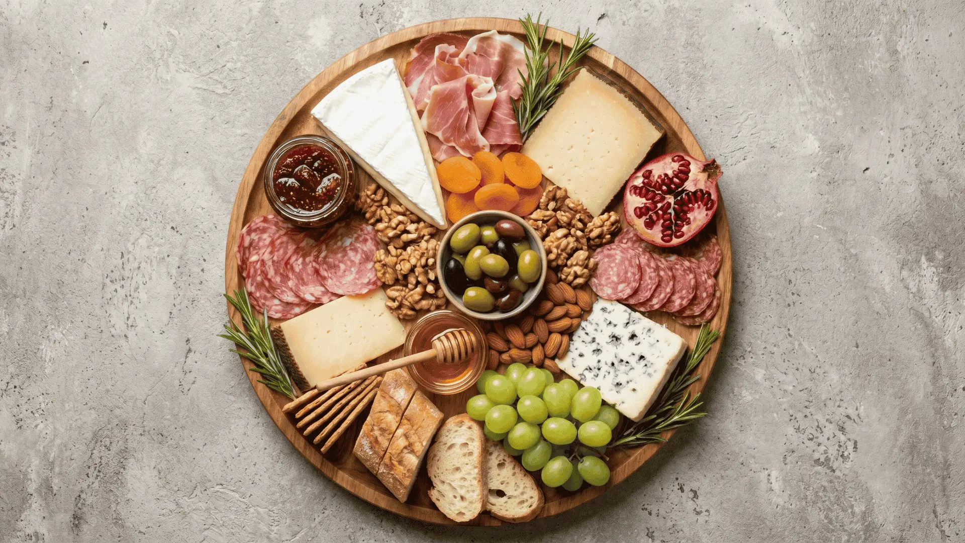 A hearty board with baked snacks and rich dips, arranged in sections for easy serving on cold days.