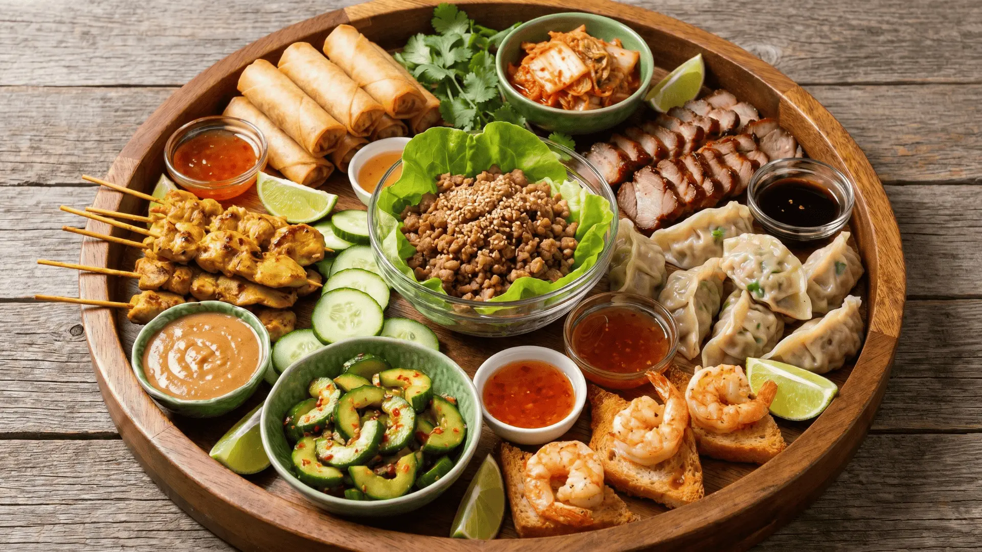 A themed board with snacks, dips, bread, and ingredients inspired by a specific region, arranged simply to highlight local flavors.