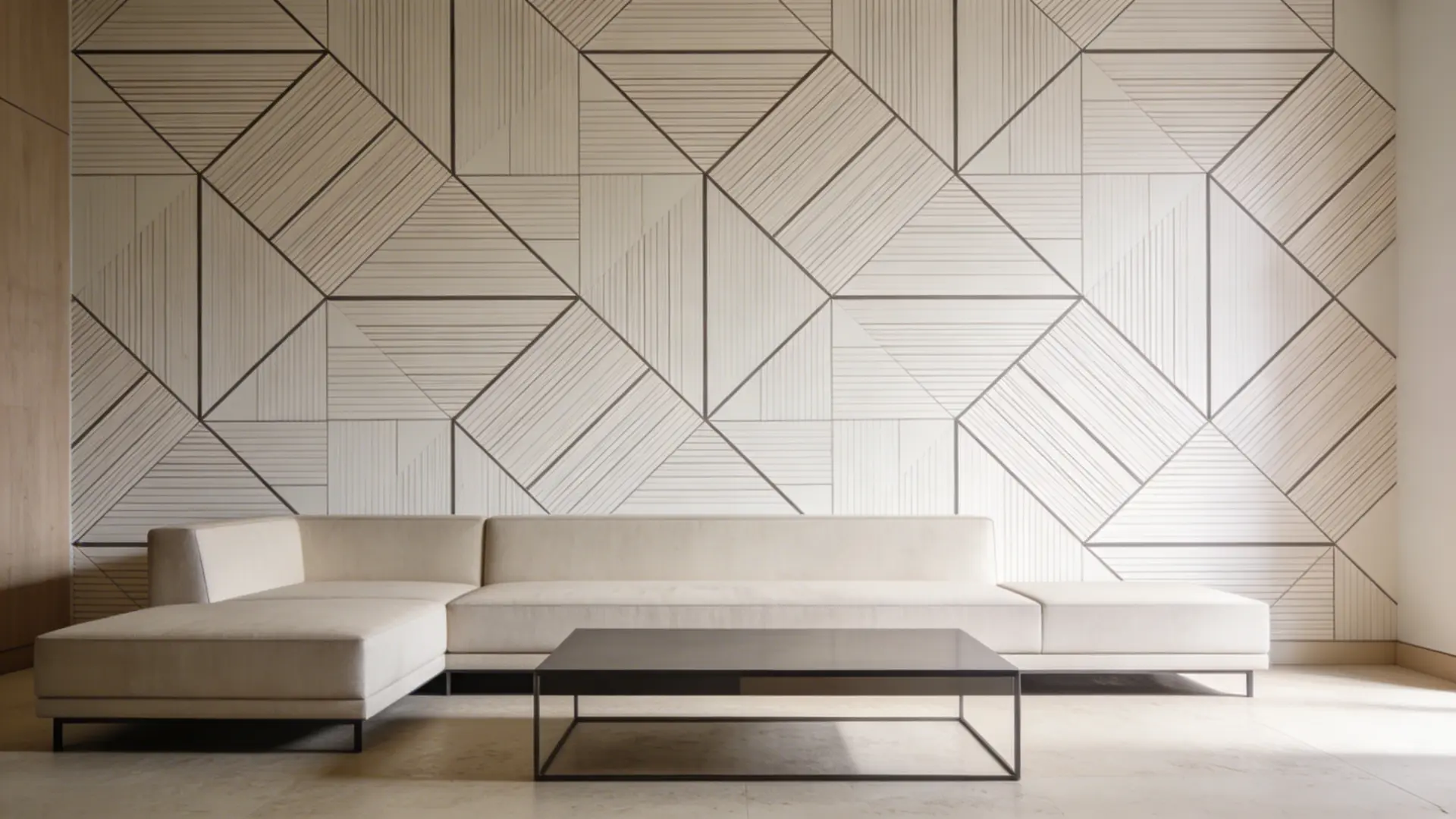 Accent wall with simple geometric pattern in a living room
