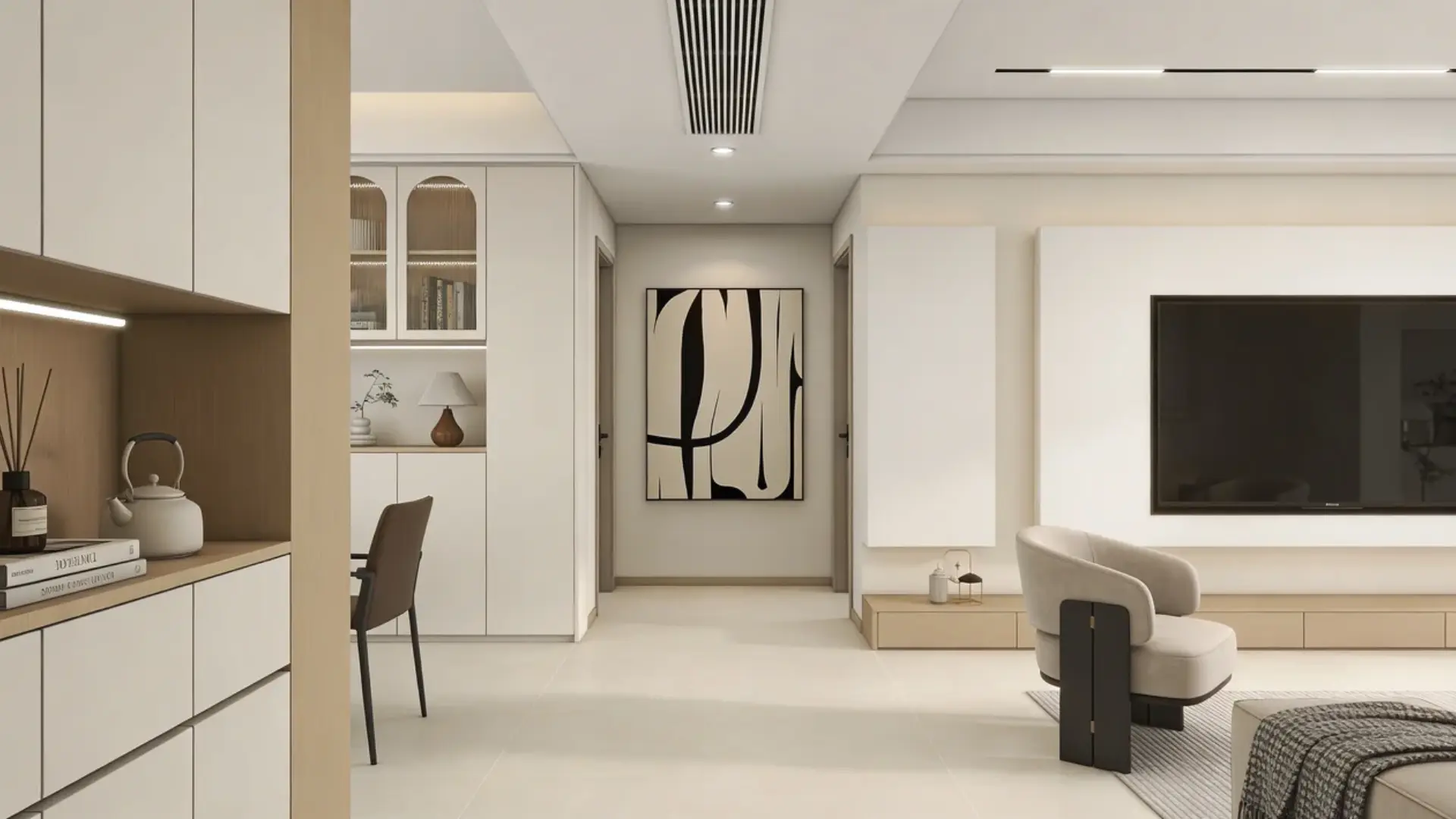 Artwork placed directly in line of sight when entering a room