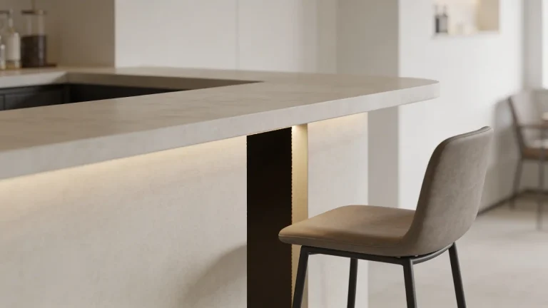 Bar stool aligned with counter showing proper gap between seat and surface