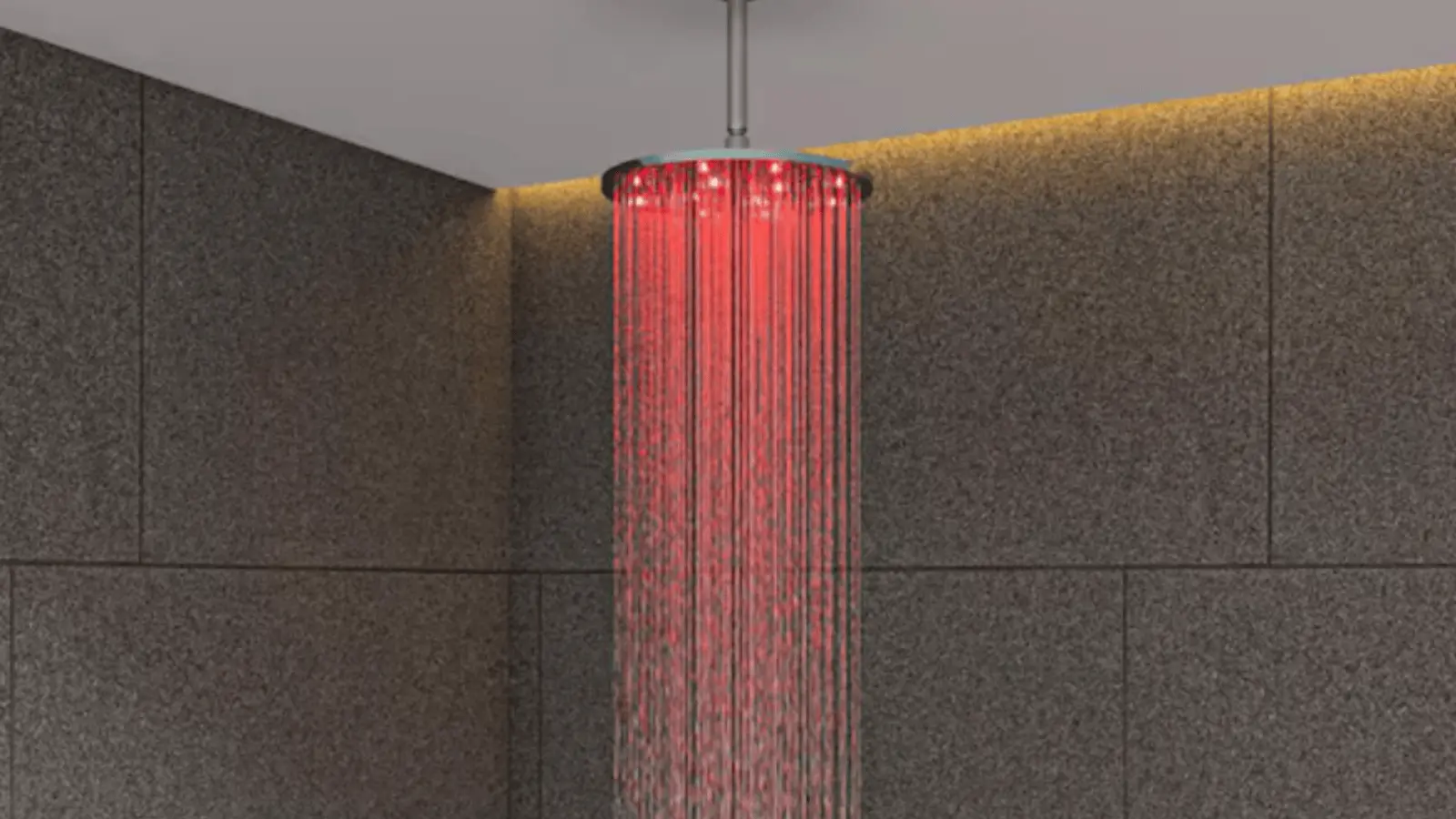 Ceiling-mounted waterproof light illuminating a modern shower area