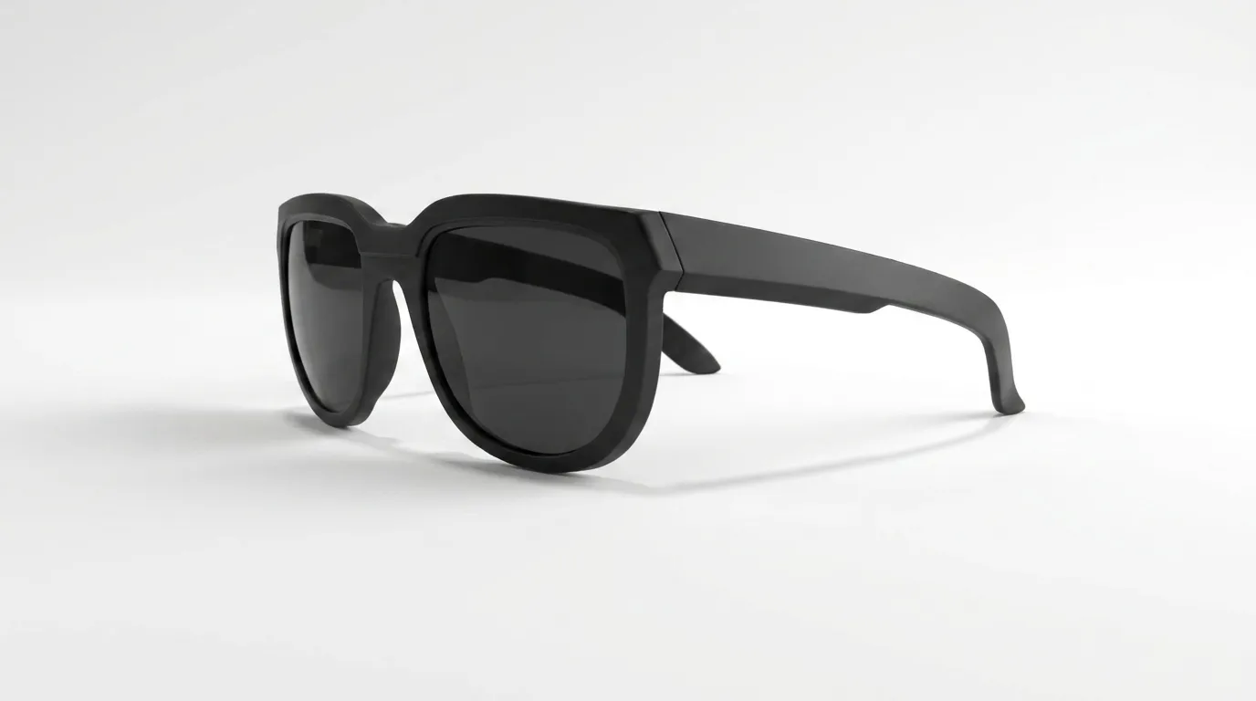 Classic sunglasses resting on a white surface with soft natural shadows.