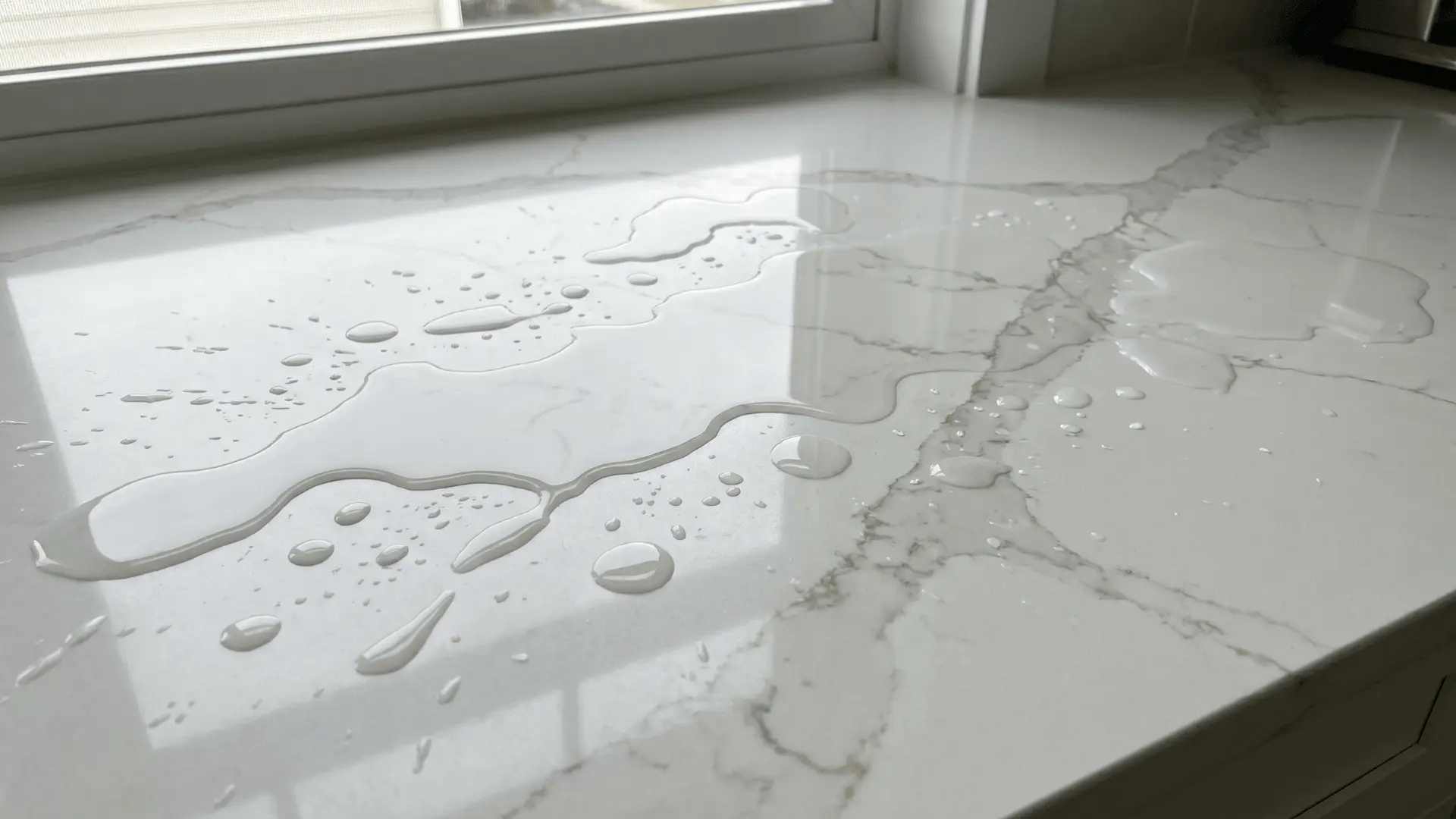 Clean quartz countertop surface with no stains or liquid absorption (1)