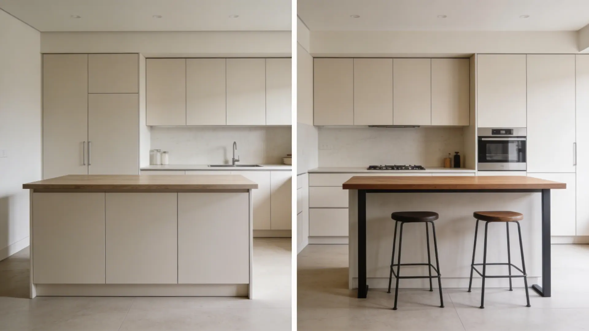 Counter height and bar height surfaces shown side by side for comparison