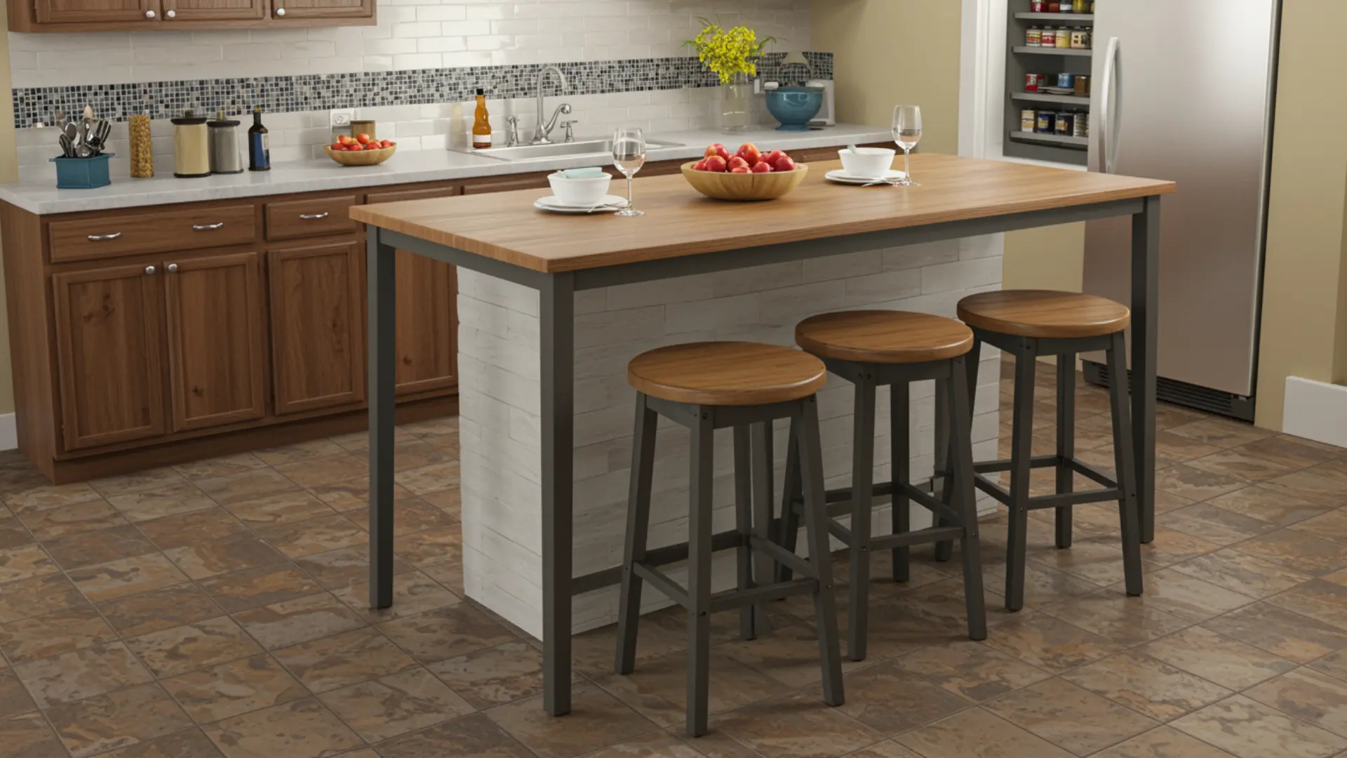 Counter height table with tall chairs in a kitchen setting