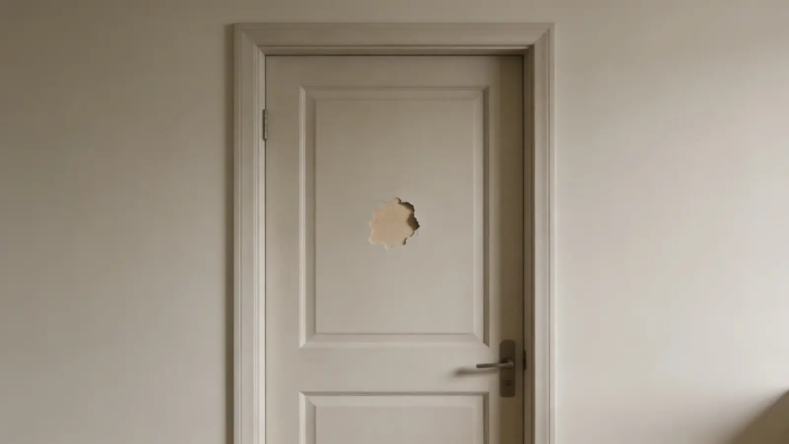 door with a smooth patched area where a hole was repaired