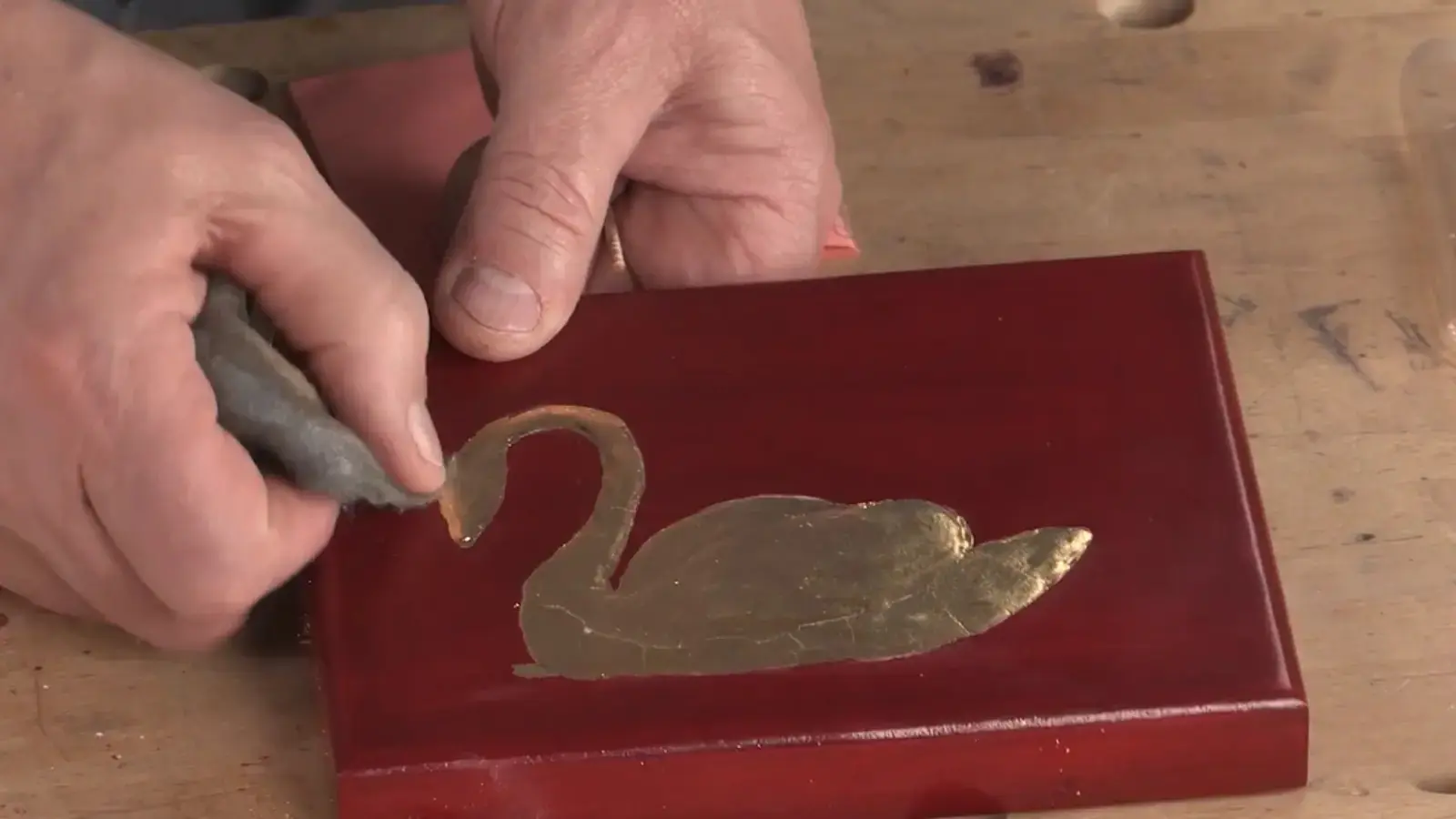 Fine steel wool used to remove excess gold leaf and clean edges around the design (1)