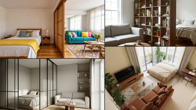 Half bedroom half living room ideas in a collage