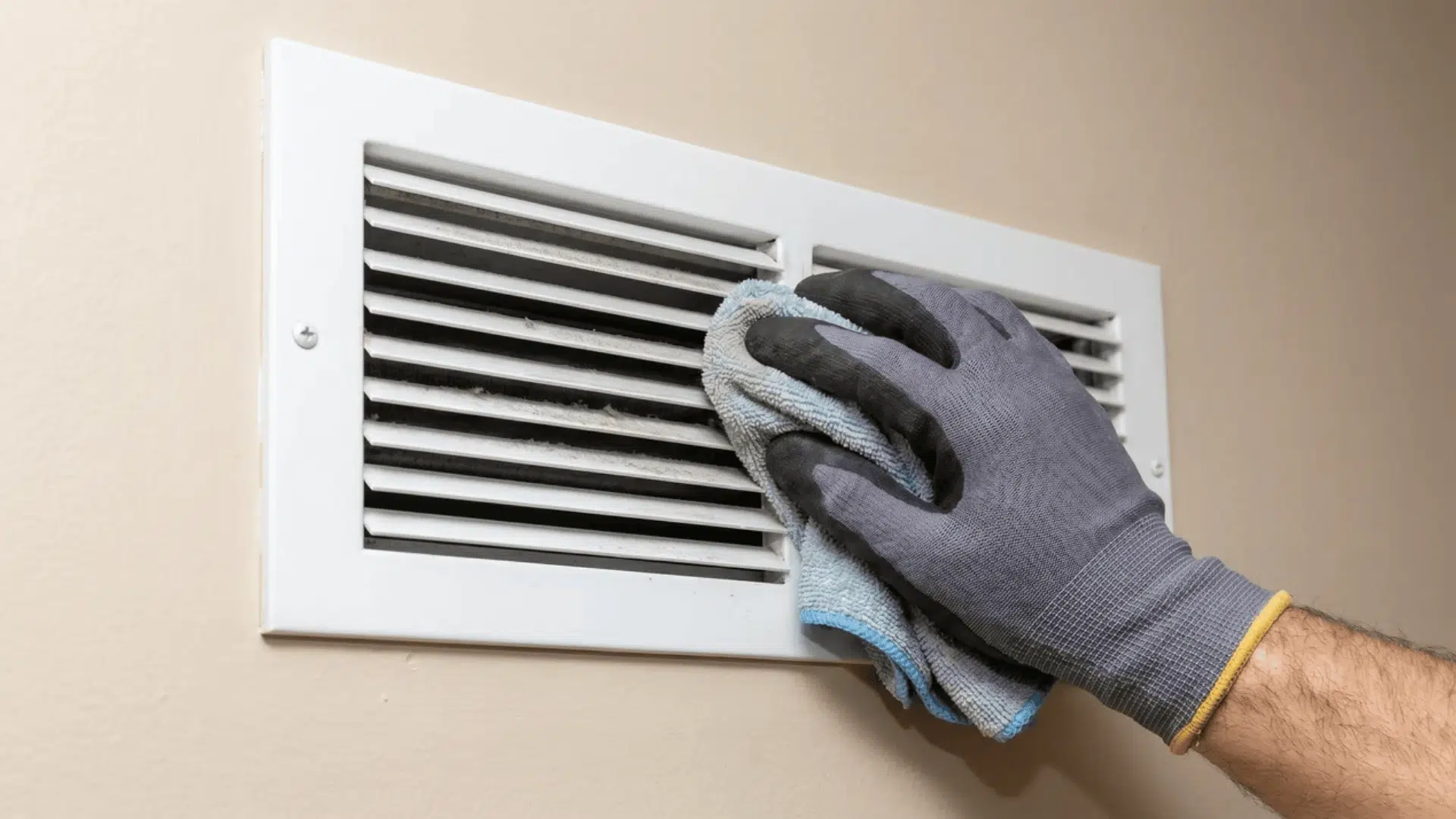 Hand wiping dust from wall air vent