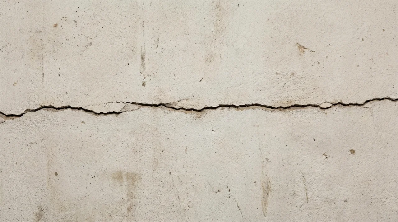 horizontal crack across a wall surface at mid-height