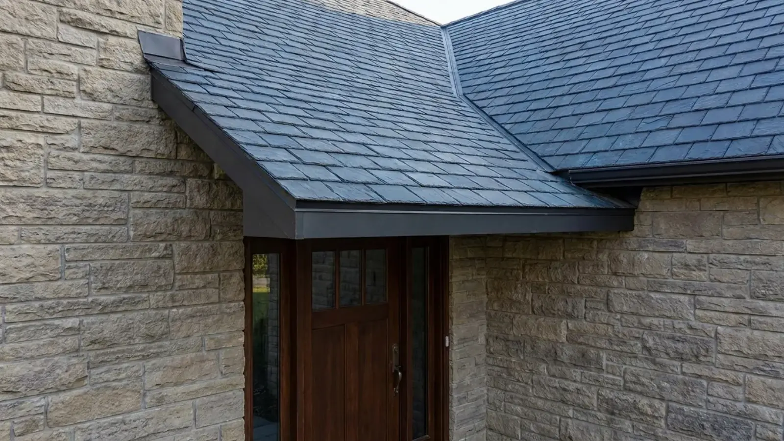 House entrance with small sloped lean-to roof above the doorway (1)