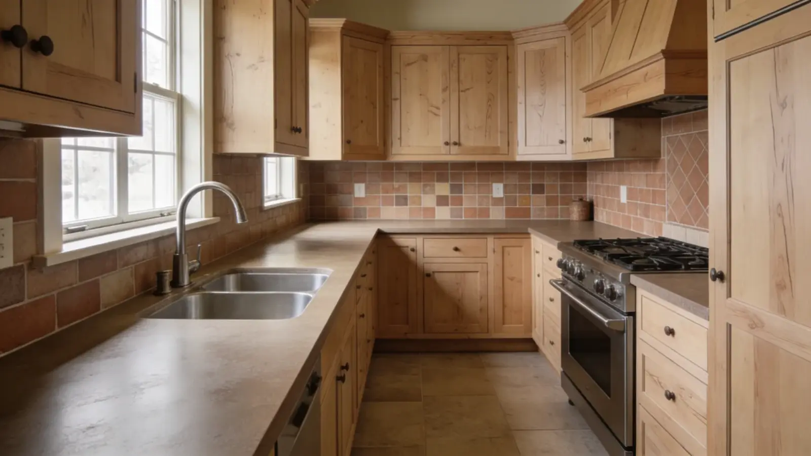 Kitchen layout with sink, stove, and counter arranged for easy use