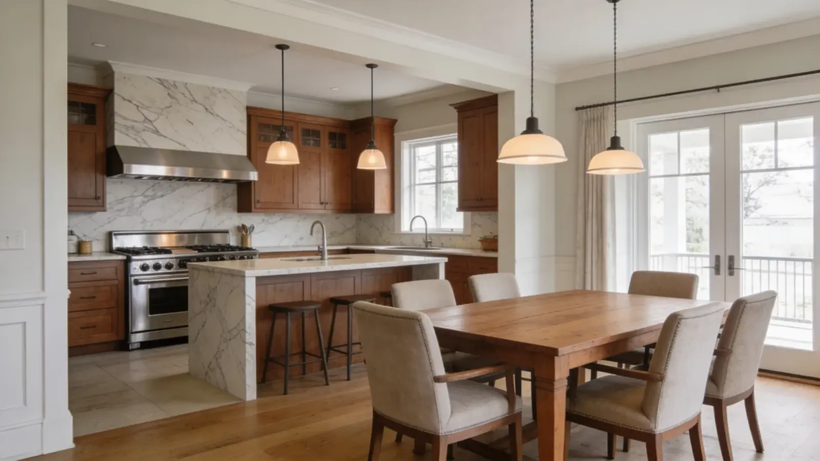 Kitchen with defined zones separating cooking and dining areas (1)