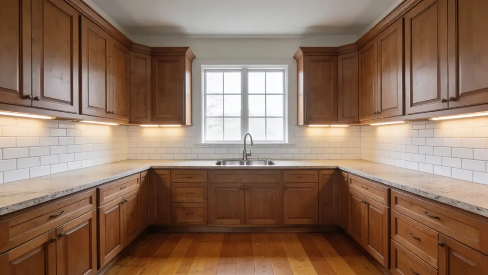 Kitchen with symmetrical cabinet layout and clean straight lines