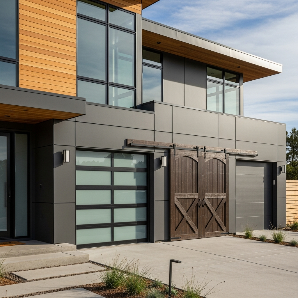 Modern garage door styles on home