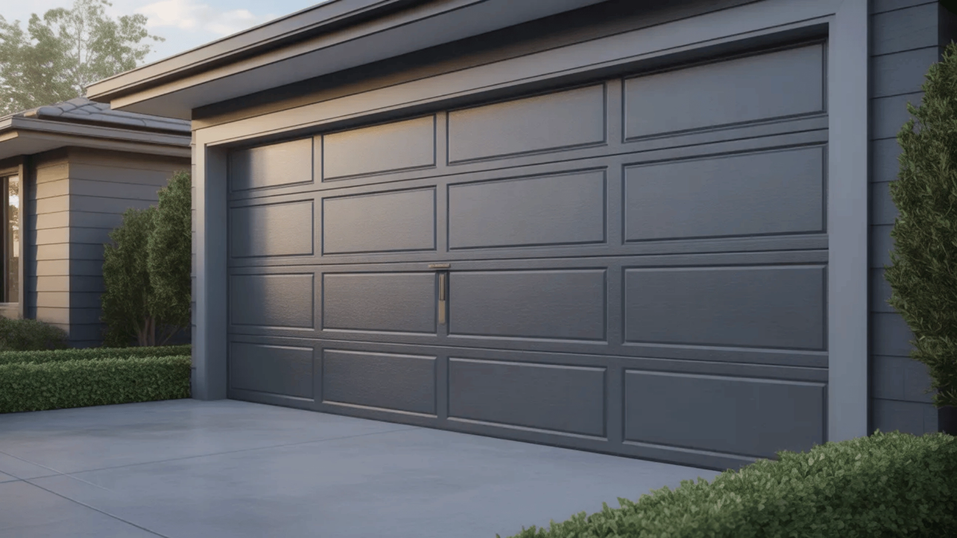 Modern insulated garage door on residential home