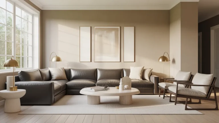 Neutral Ground Sherwin-Williams SW 7568 in a warm bright living room