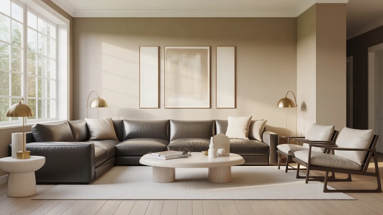 Neutral Ground Sherwin-Williams SW 7568 in a warm bright living room