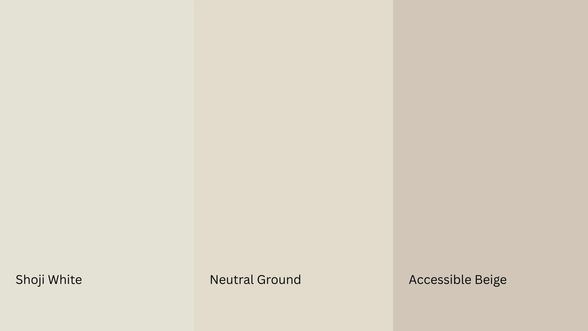 Neutral Ground vs Shoji White vs Accessible Beige paint swatches compared
