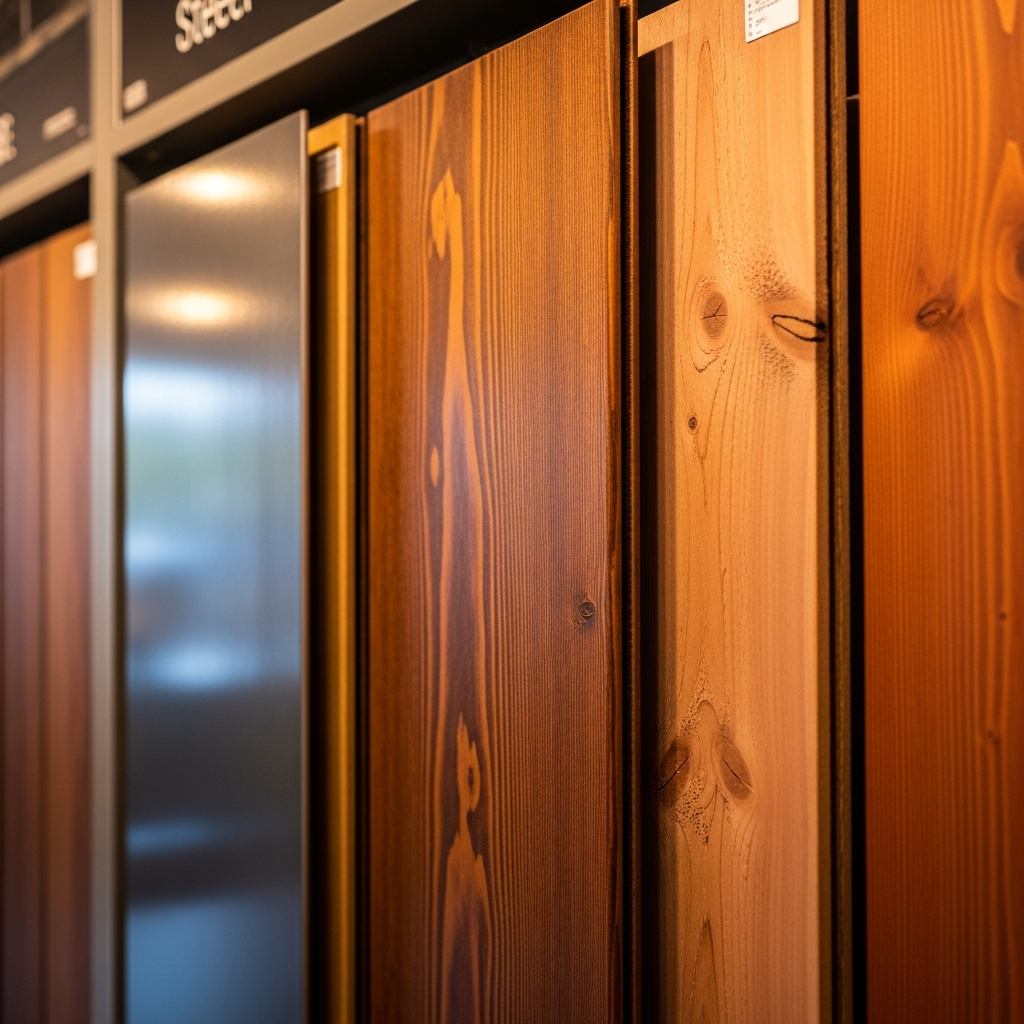 Popular garage door materials close-up