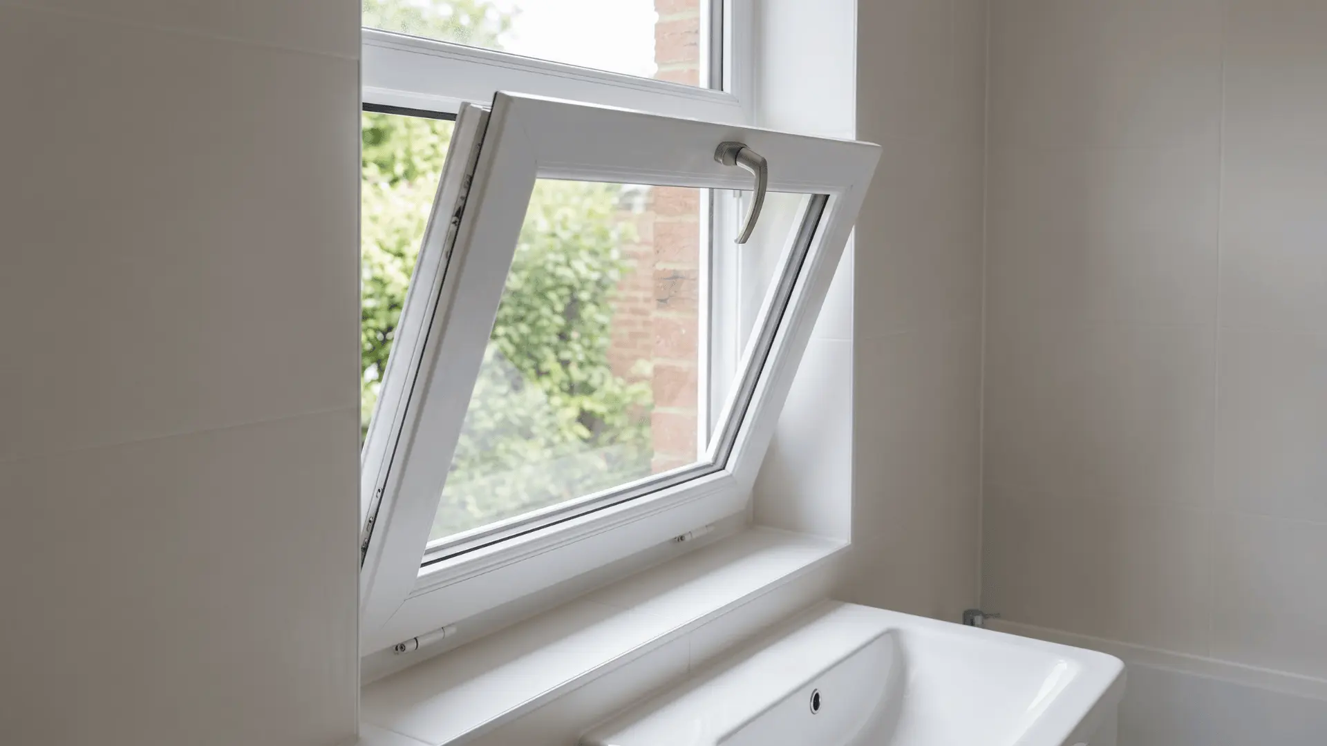 PVC hopper window open inward from top for ventilation