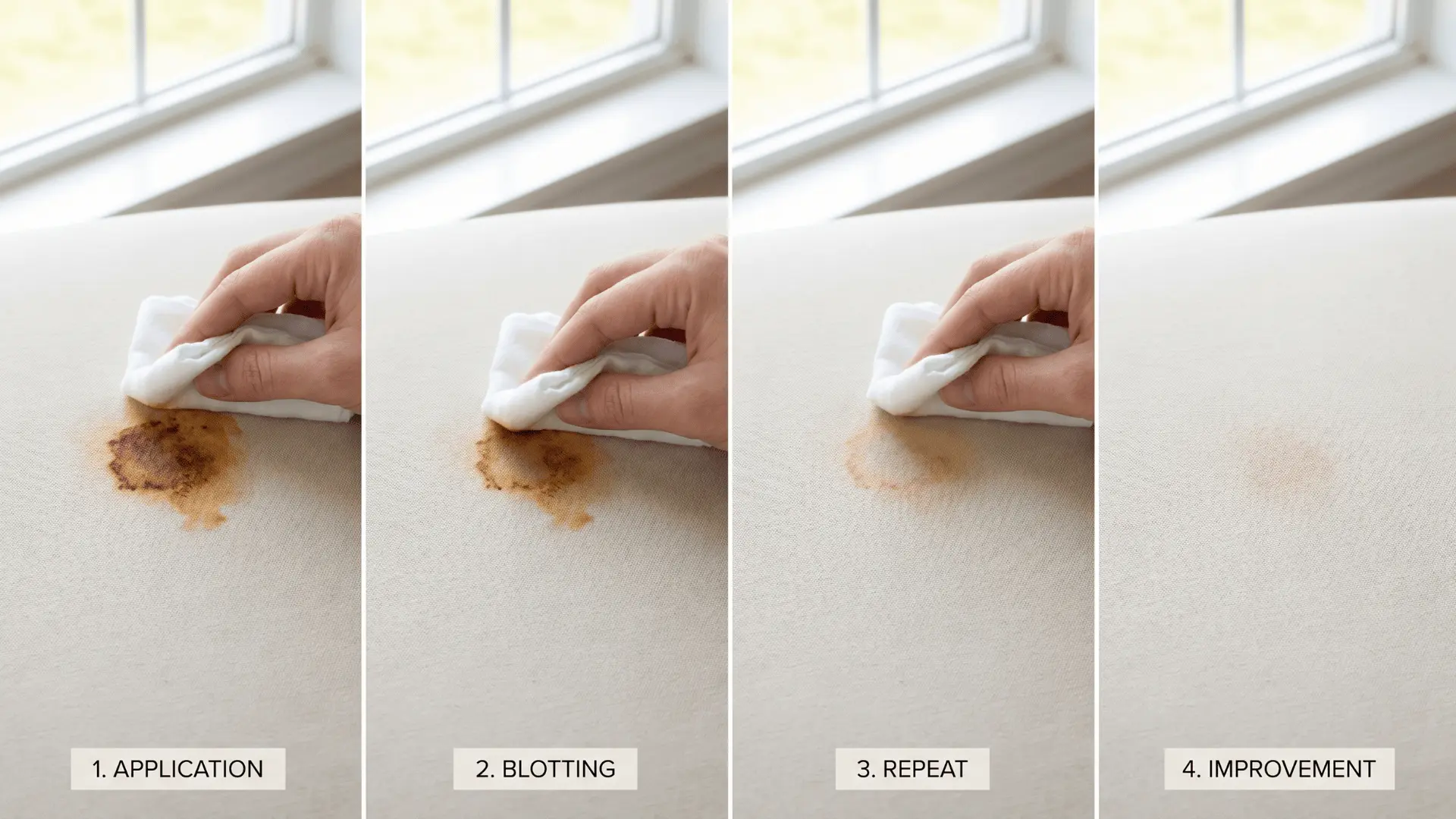 Repeating cleaning process to remove rust stain from carpet