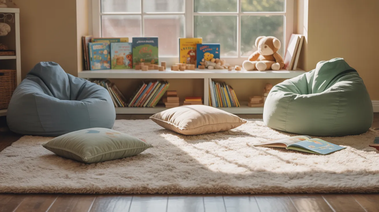 Small playroom with bean bags and cushions for flexible and movable seating