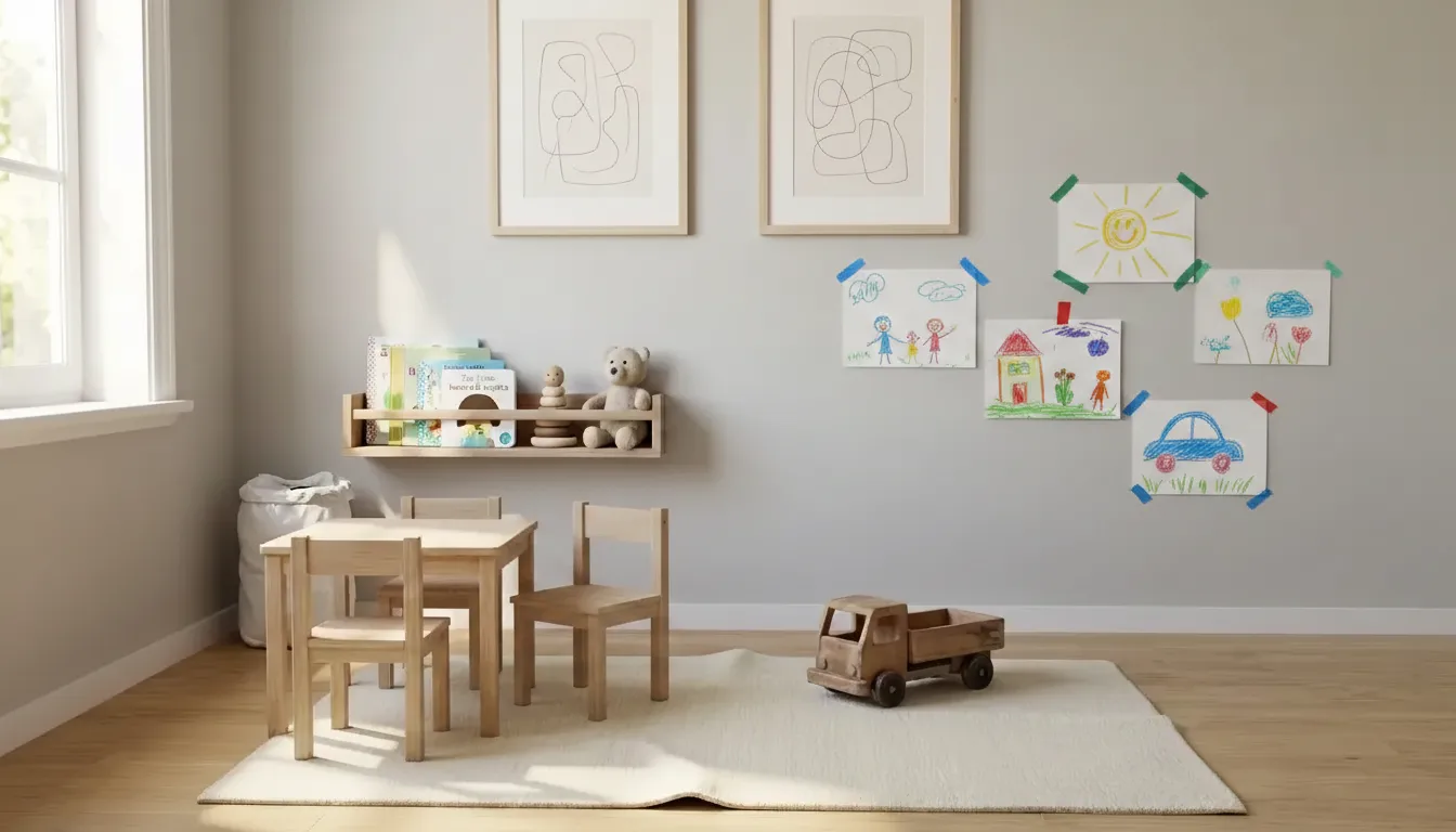 Small playroom with minimal wall decor and a clean, uncluttered look