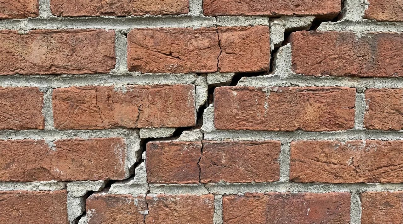 Stair-step crack following mortar joints in a brick wall