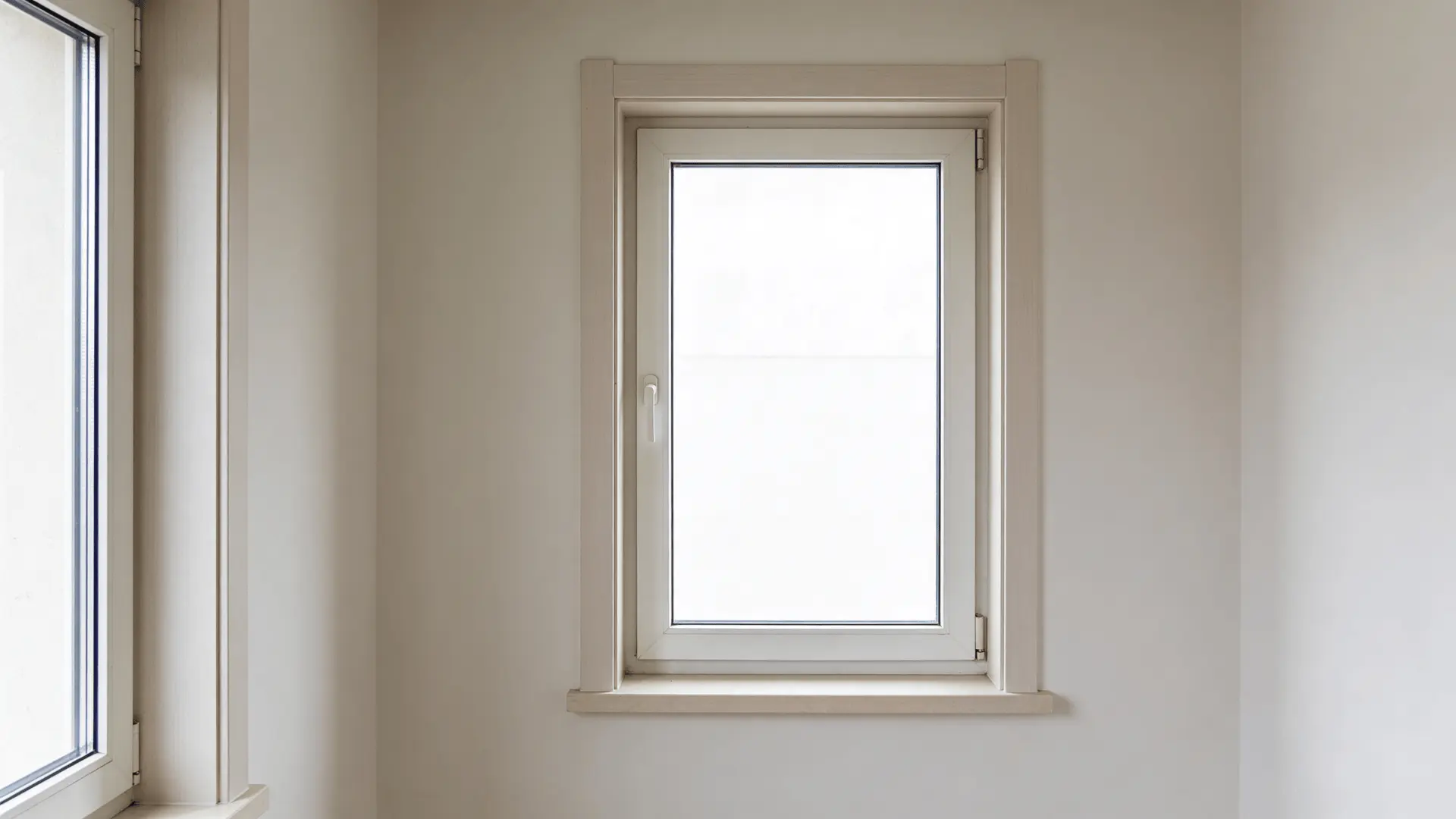 Standard PVC window with simple frame and clear glass installed in a residential wall