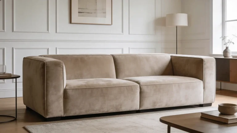 Suede couch with soft texture in a clean living room setting