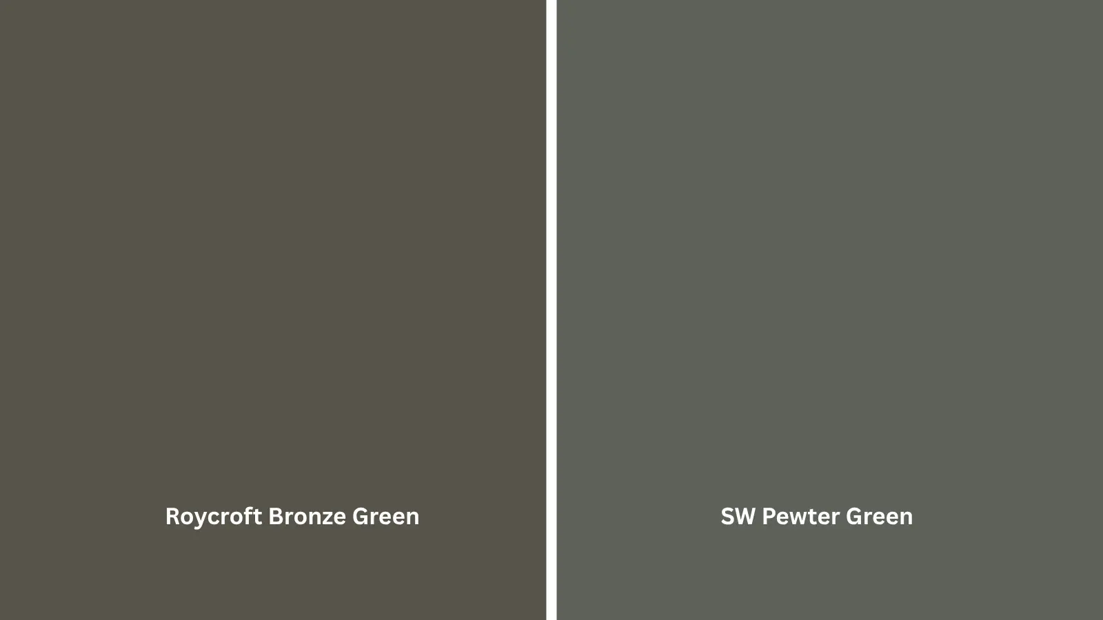 Two green paint swatches side by side, one darker olive green and one lighter muted green