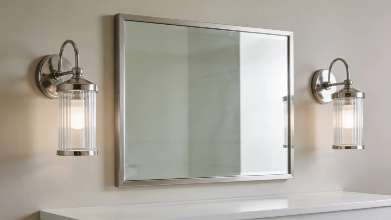 Wall sconces mounted at eye level beside a bathroom mirror