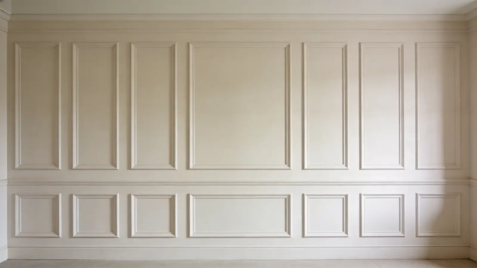 Wall with rectangular molding panels arranged evenly