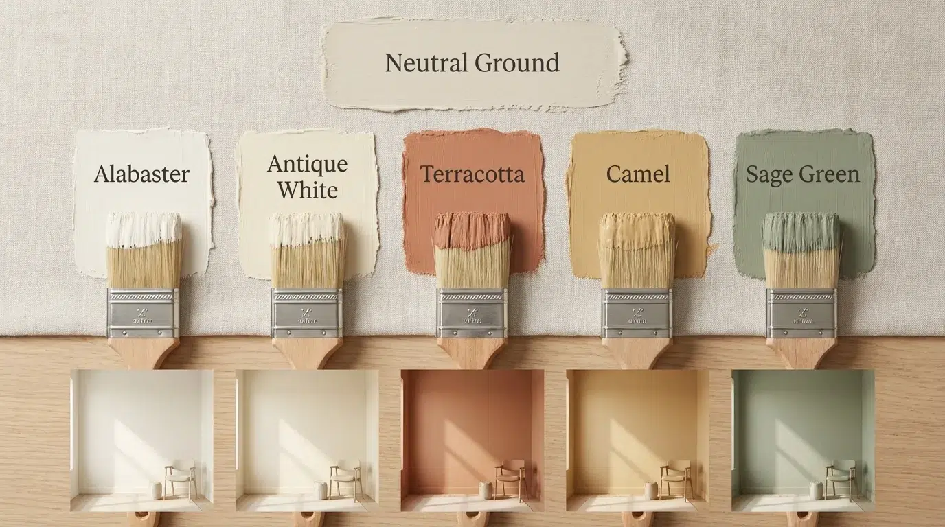 Warm color pairings for Neutral Ground Sherwin-Williams including earth tones and muted greens