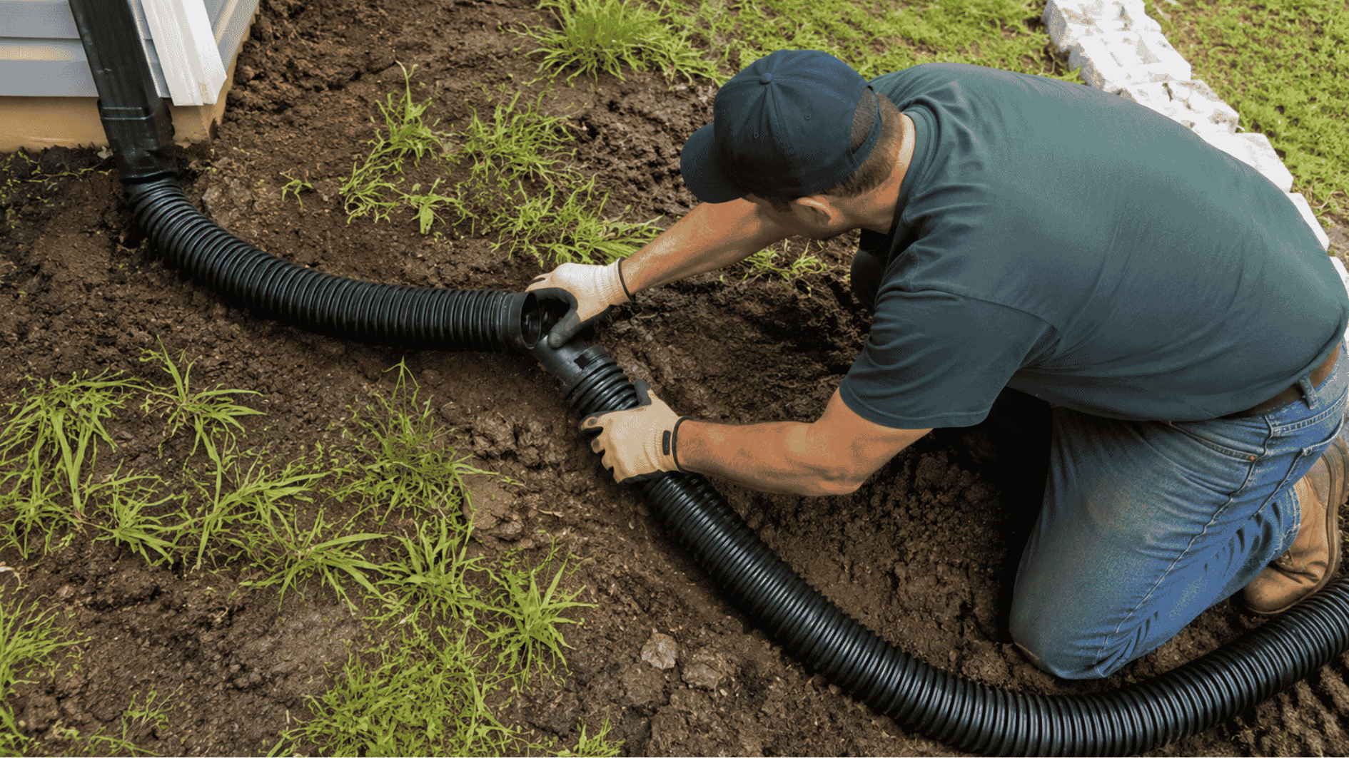 Installing drainage pipe in the garden
