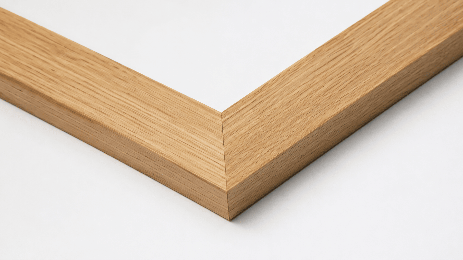 Realistic wooden miter joint with clean 45 degree angled corner connection on a white background