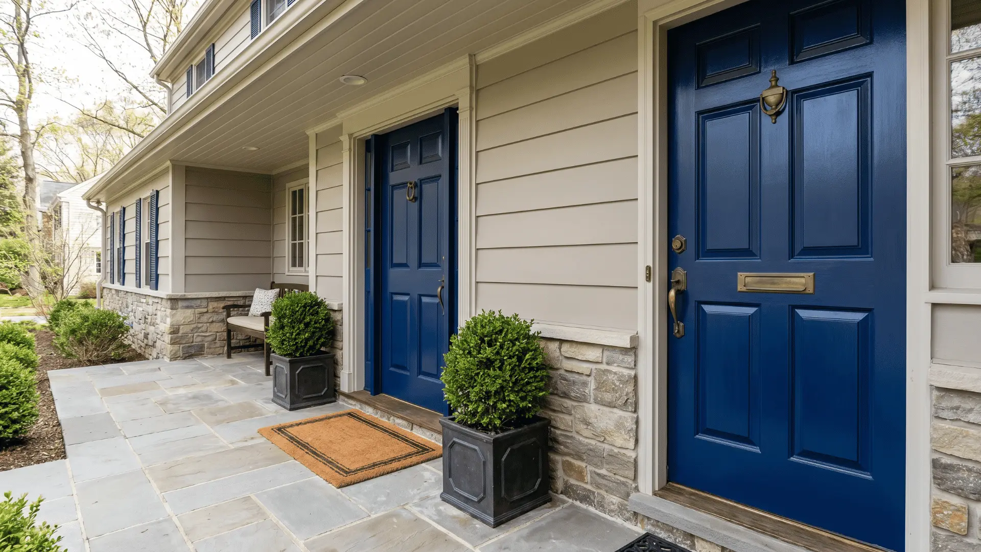 bold colored front door improving curb appeal