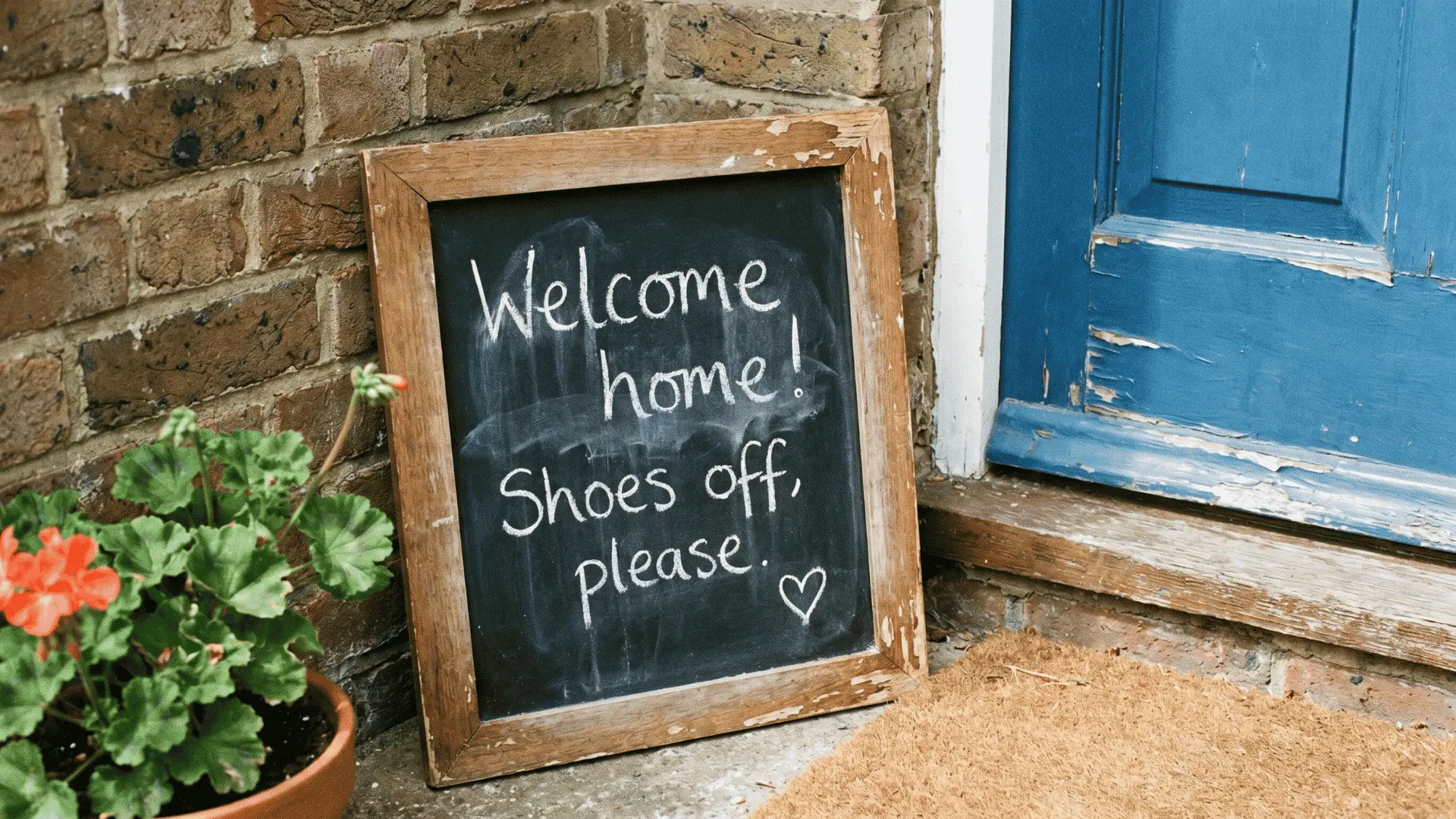 chalkboard message sign at front entry